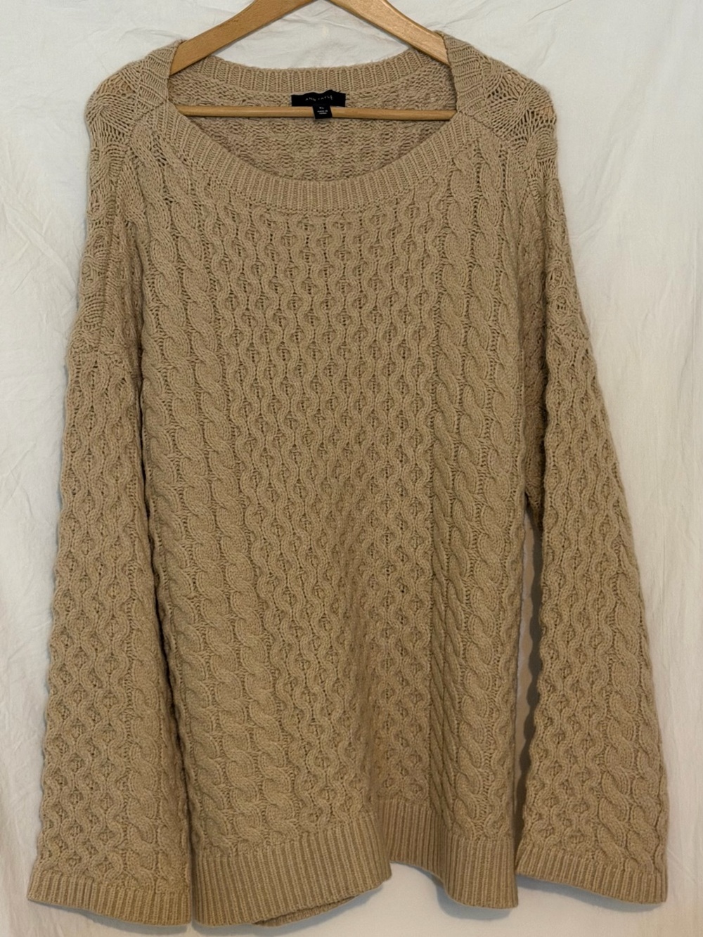Ann Taylor Beige Chunky Cable Knit Scoop Neck Sweater